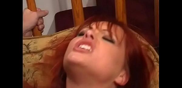  Naughty German slut with red hair and juicy round butt Katja Kassin welcomes three horny well hung studs to gangbang her